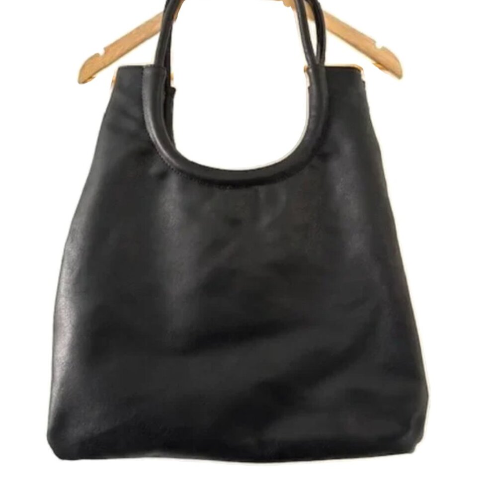 Black Faux Leather Snap Tote Bag